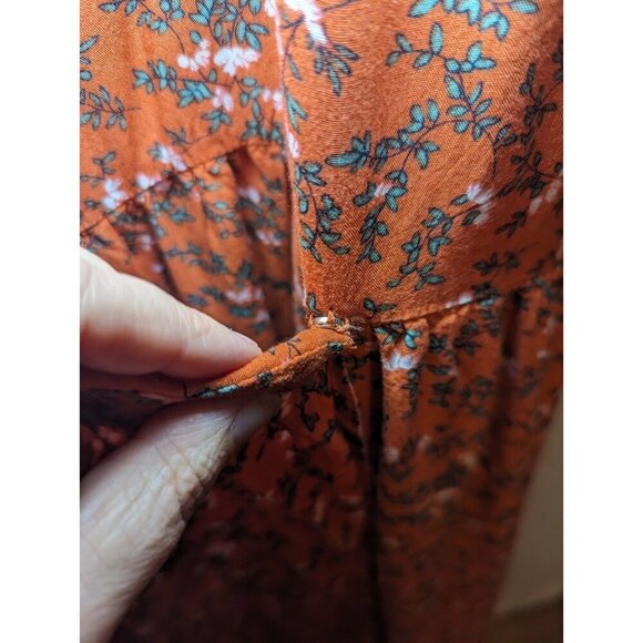 Umgee Long Orange Floral Wrap Short Sleeve Dress Size Medium With Pockets - Picture 5 of 14